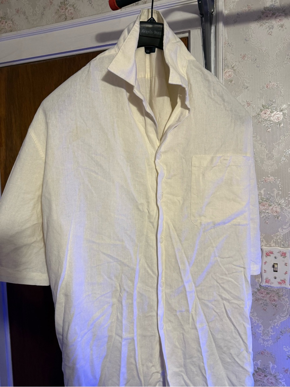 Men's Cream Short-Sleeve Button-Down Linen Shirt